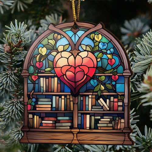 2D Flat All Over Printed, Book Ornaments, Bookshelf Christmas Ornaments, 2 Sides 3.5" Wood Ornament, Gift for Book Lover