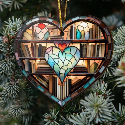 2D Flat All Over Printed, Book Ornaments, Bookshelf Christmas Ornaments, 2 Sides 3.5" Wood Ornament, Gift for Book Lover