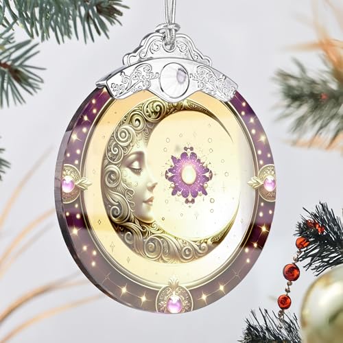 Sun and Moon Stained Glass Ornament, Xmas Ornaments, Sun and Moon Christmas Decor, Ornaments for Christmas Tree, Holiday Presents, Gift Exchange Ideas