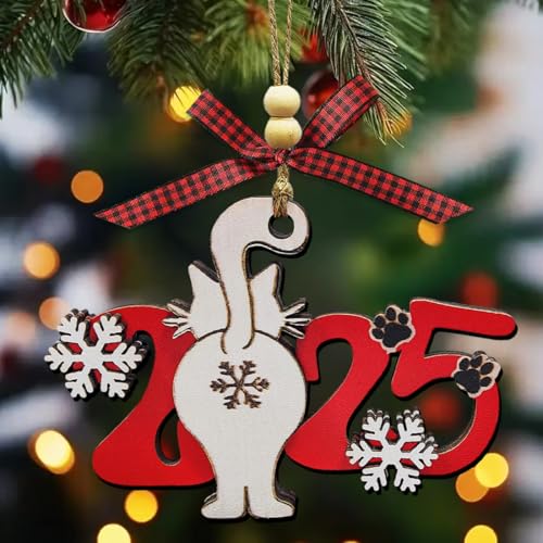 Cat Christmas Ornaments 2025, Funny Ornament for Christmas Tree, Wooden Cute Unique Ornaments Decor - Cat Lover Gifts for Women, Crazy Lady, Owner