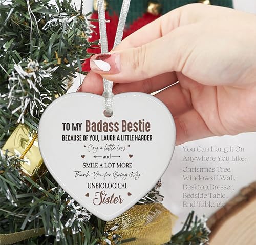 Unbiological Sister Gift-Friendship Gifts for Women,Sister-in-Law,Best Friend Female Gifts-Soul Sister-Birthday for Sister Friends Female, Bestie, BFF-Ceramic Heart Shaped Ornament