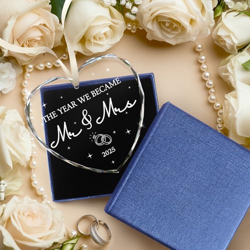 Wedding Gifts for Couples 2025, Bridal Shower Gifts for Bride, Mr and Mrs Gift, Wedding Gift for Newlyweds, Just Married Decorations, Crystal Glass Christmas Ornaments, Personalized Wed Ornament 2025