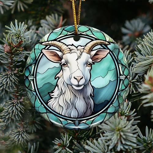 2D Flat All Over Printed, Goat Ornaments, Goat Christmas Ornaments, Goat Ceramic Ornaments, 2 Sides 2.9" Ceramic Ornaments, Gift for Farmer, Christmas Decorations (Ephg-52659003)