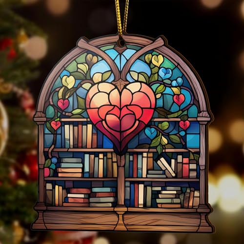 2D Flat All Over Printed, Book Ornaments, Bookshelf Christmas Ornaments, 2 Sides 3.5" Wood Ornament, Gift for Book Lover