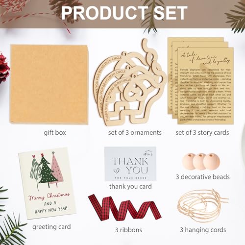 Set 3 pcs Best Friend Birthday Gifts for Women, Friendship Elephant Ornament with Story Card, Friendship Gifts for Women, Birthday Presents for Best Friends Sisters Special Bond Decor
