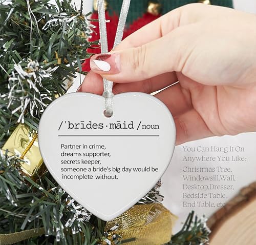 Will You Be My Bridesmaid Proposal Gift - Bridal Shower, Wedding, Bachelorette Party Gift for Bridesmaids, Besties, Friends, Women - Ceramic Heart Shaped Ornament