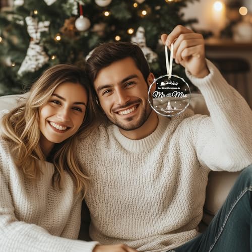 Wedding Gifts, Mr and Mrs Gifts, First Christmas Married Ornament 2024, Wedding Gift for Couple, Unique Crystal Bridal Shower Gift for Bride