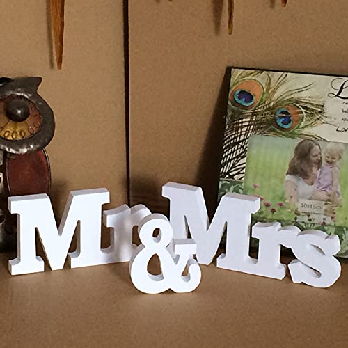 Alnicov Mr and Mrs Sign,Small Size Mr & Mrs Wedding Props PVC Letters for Wedding Table Photo Props Party Table Top Dinner Decorations(White)