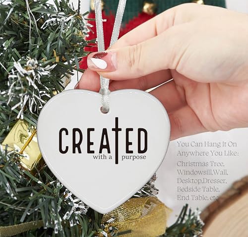 Christian Scripture Bible Verse Decor Gifts for Women Men, Inspirational Ornament Gifts for Him Her, Created with A Purpose-Affirmations Gift Heart Shaped Ornament