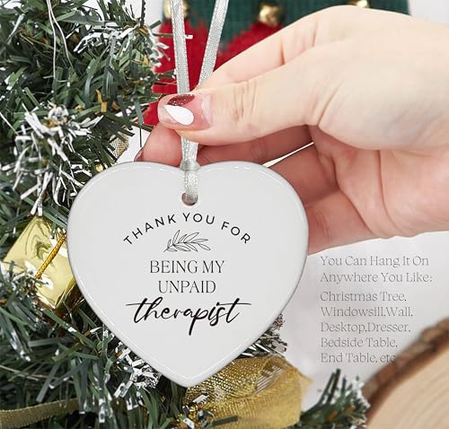 Therapist Present- Friendship Keepsake for Women Friends-Thank You for Being My Unpaid Therapist-Present for Women Friend Teen Girls-Birthday Ceramic Heart Shaped Ornament with Gift Box