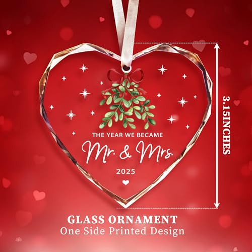 Wedding Gifts, Mr & Mrs Ornament 2025, Hanging Ornament, Glass, Traditional, Just Married Gift for Newlywed Couple