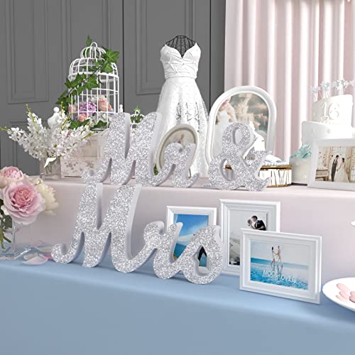 VIOPVERY Mr and Mrs Sign & Just Married Banner,Mr & Mrs Signs for Wedding Table,Large Wooden Letters for Sweetheart Table,Photo Props Wedding decorations for Anniversary,Silver