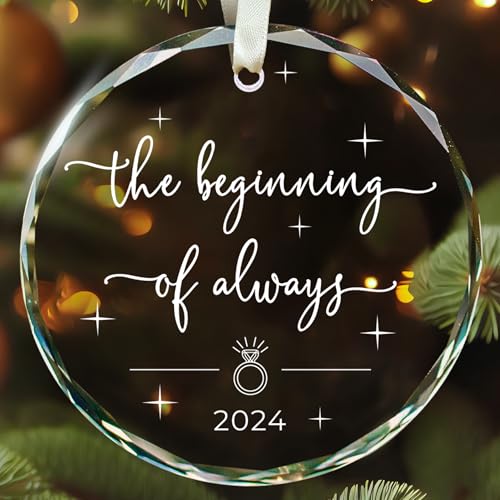 Engagement Gifts for Couples - Gifts for Newly Engaged Couples - Happy Engagement Ornament for Her, Bride, Bride to Be - Just Engaged for Her - Glass Ornament