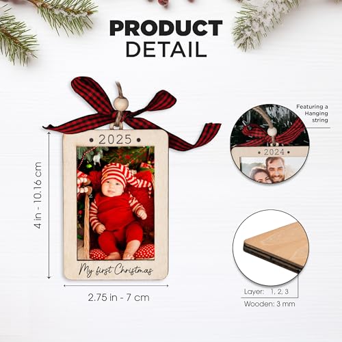 Baby's First Christmas Ornament 2025, Baby First Christmas Picture Frame Ornament, 2x3 Picture Frame Wooden Ornament, Babys First Christmas Ornament 2025 Girl, Boy, My First Christmas Ornament 2025
