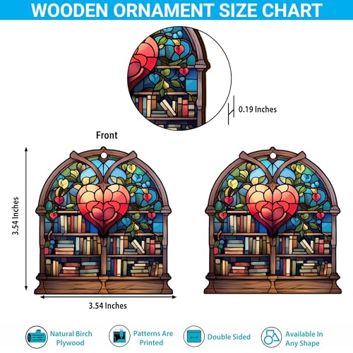 2D Flat All Over Printed, Book Ornaments, Bookshelf Christmas Ornaments, 2 Sides 3.5" Wood Ornament, Gift for Book Lover