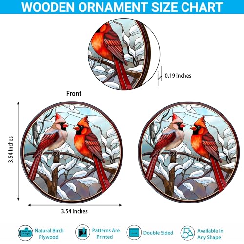 2D Flat All Over Printed, Cardinal Bird Ornaments, Red Cardinal Ornaments, Christmas Memorial Ornaments, 2 Sides 3.5" Wood Ornament, for Sympathy (Ephg-52603020)