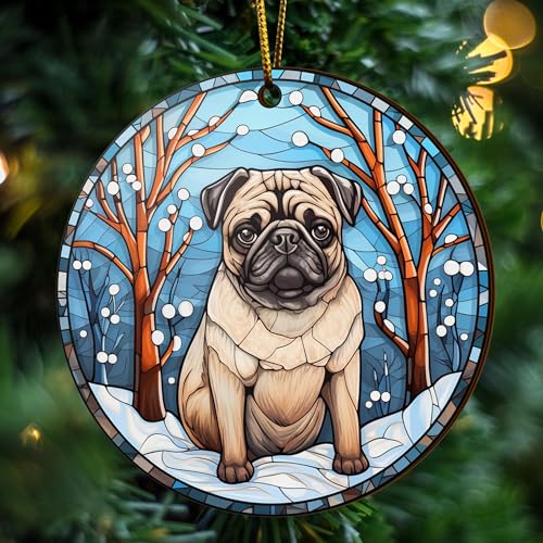 2D Flat All Over Printed, Pug Ornaments, Dog Ornaments, 2 Sides 3.5" Wood Ornament, Gift for Pug Lover, Christmas Decorations