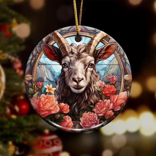 2D Flat All Over Printed, Goat Ornaments, Goat Christmas Ornaments, Goat Ceramic Ornaments, 2 Sides 2.9" Ceramic Ornaments, Gift for Farmer, Christmas Decorations (Ephg-52659004)