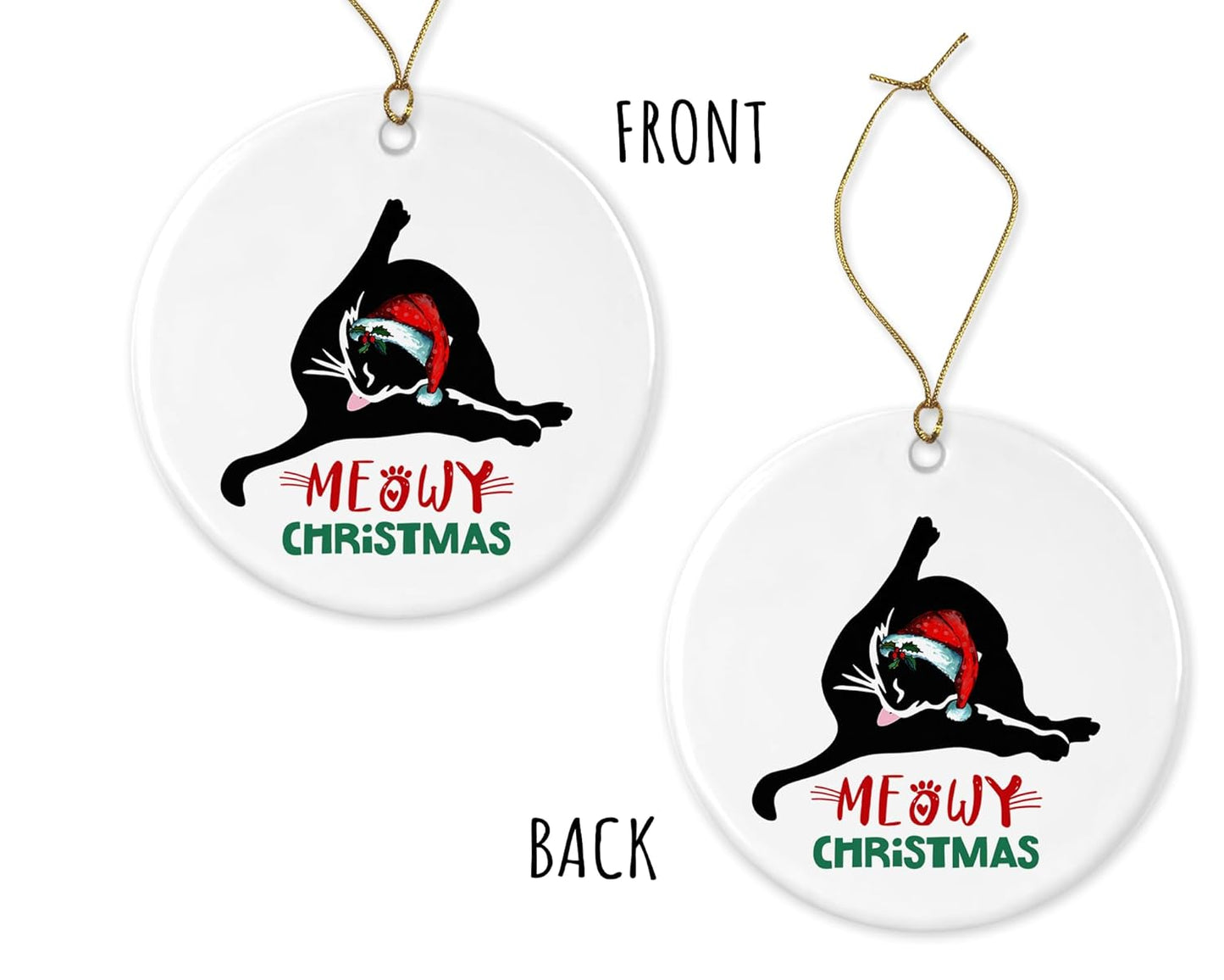 OystersPearl Cat Christmas Ornament - Christmas Decor Ornament - Funny Xmas Tree Ornament - Ceramic Ornament - Gift for Cat Lover Printed on Both Sides