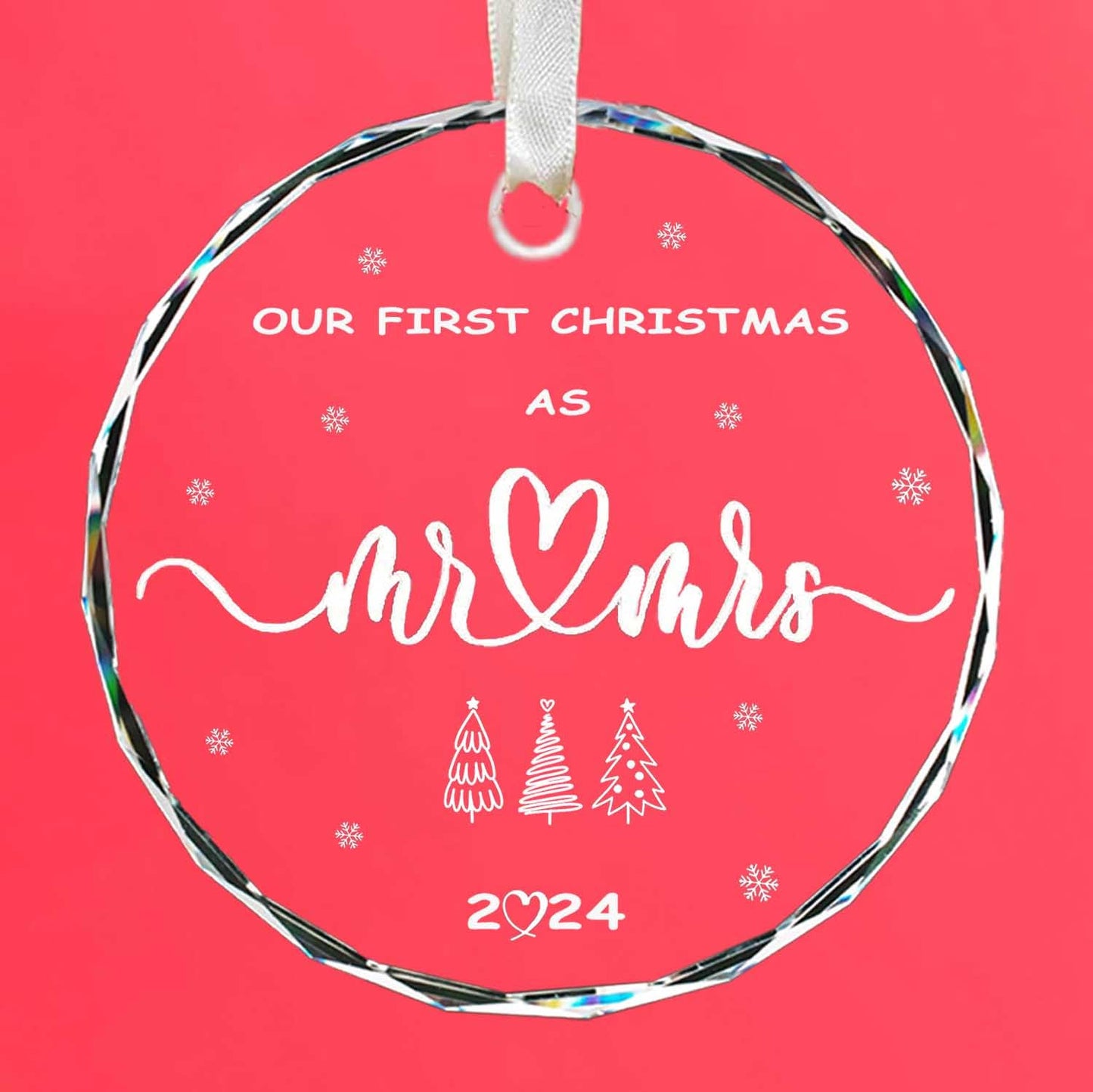 Wedding Gifts for Couples Bride Future Mr and Mrs Gifts 2024, First Christmas Married Ornament 2024,1st Christmas Just Married Glass Ornament