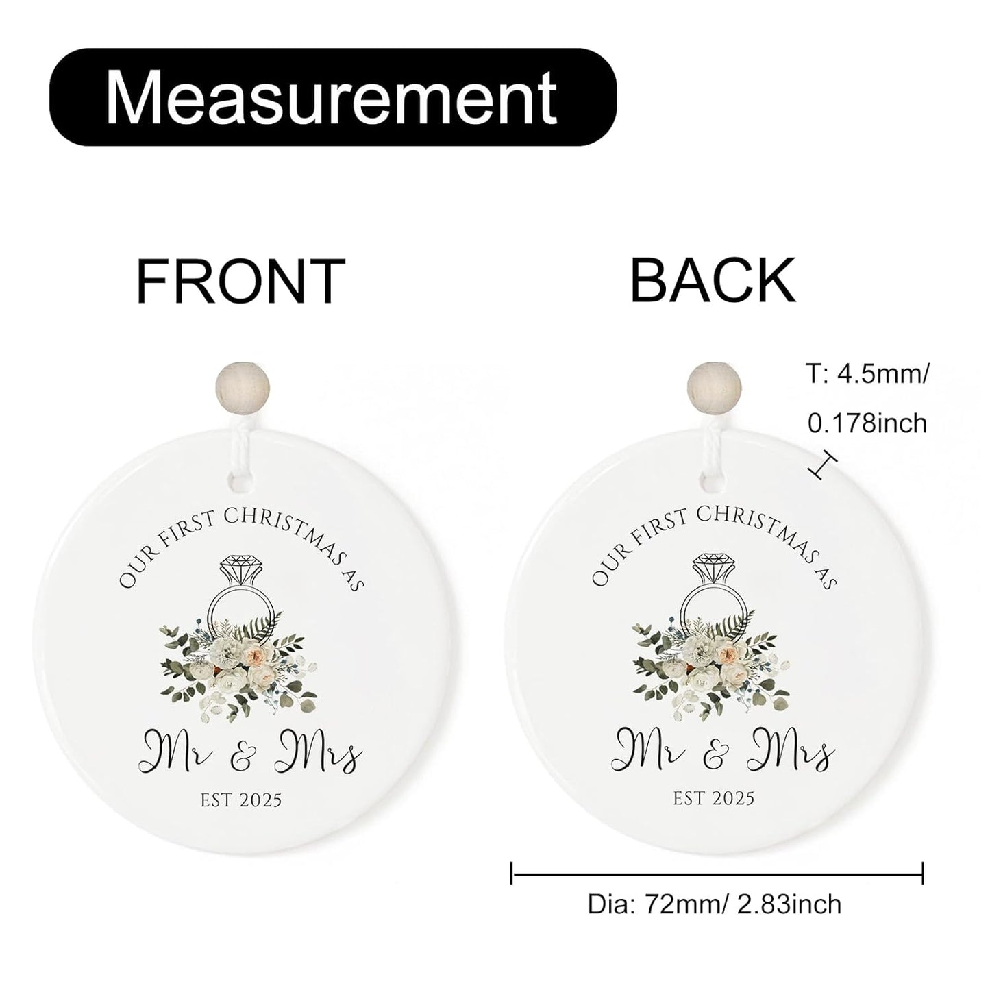 Our First Christmas Just Married Ornament Year 2025, Newly Wedding Gift for Couple Unique, 1st Xmas as Mr and Mrs Ornaments, Newlywed Marriage Gift, Bridal Shower Gift for Bride to be