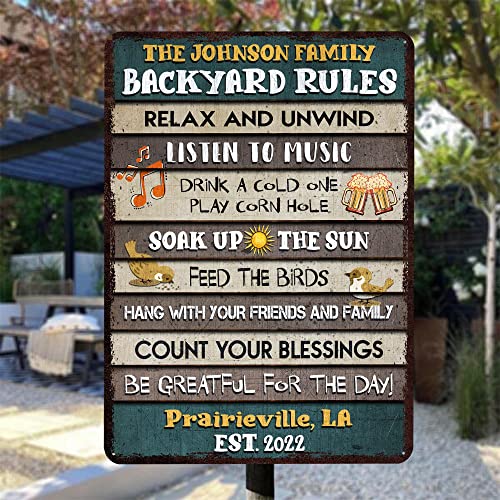 All Over Printed, Backyard Rules Metal Sign 8x12", 12x18", 16x24", Backyard Sign, Porch Patio Decorations