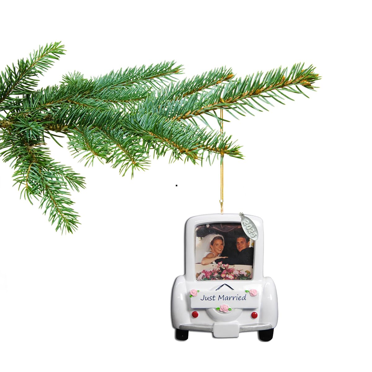 2025 Our First Christmas Ornament Wedding Car Picture Frame Ornament with Bride and Groom - Easy to Personalize - Comes in a Gift Box