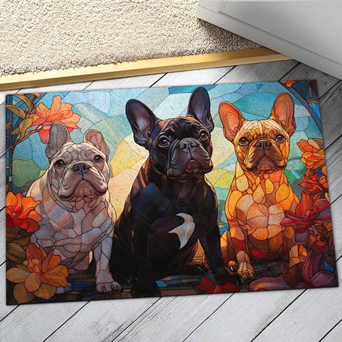 All Over Printed, French Bulldog Doormat, Doormat with French Bulldog Pattern, 24x16 inches, 30x18 inches Doormat, Home Decor Outdoor, Gift for French Bulldog Lover (RBRGUS-EPHG-53029007)