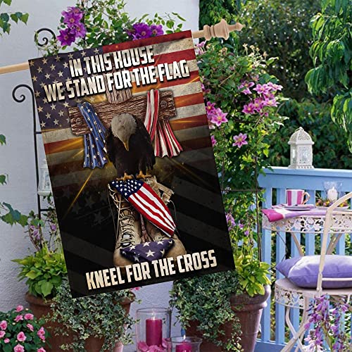 All Over Printed Double Sided House Flags, 28x40", Veteran Flag, Veteran Day Flags, Memorial Flags, In This House We Stand For The Flag Kneel For The Cross Flags, US Vietnam Veteran Flags