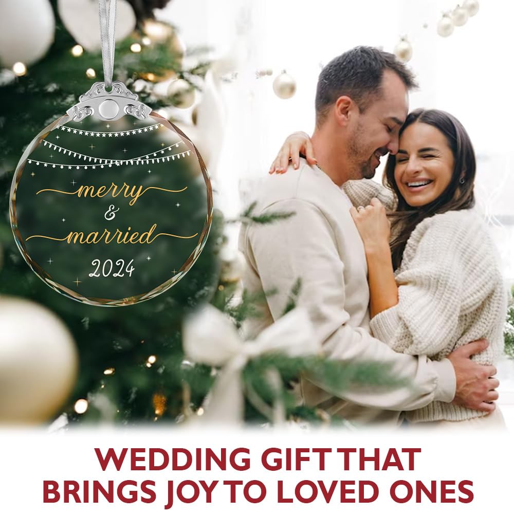 Wedding Gifts - Mr and Mrs Gifts - Wedding Gifts for Couples 2024 - First Christmas Married Ornament 2024 - Wedding Gifts for Newlyweds, Bridal Shower Gifts for Bride Christmas Ornaments Crystal