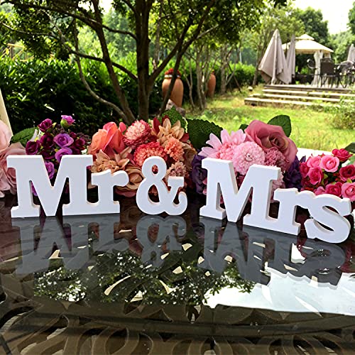 Alnicov Mr and Mrs Sign,Small Size Mr & Mrs Wedding Props PVC Letters for Wedding Table Photo Props Party Table Top Dinner Decorations(White)