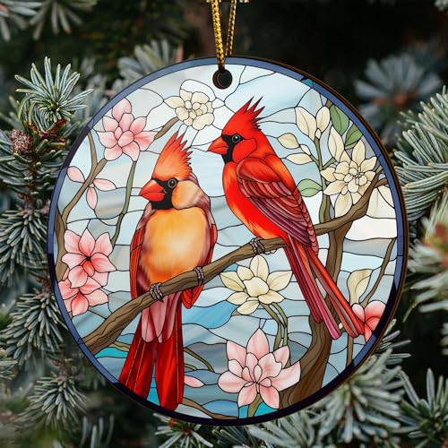 2D Flat All Over Printed, Cardinal Bird Ornaments, Red Cardinal Ornaments, Christmas Memorial Ornaments, 2 Sides 3.5" Wood Ornament, for Sympathy (Ephg-52603018)