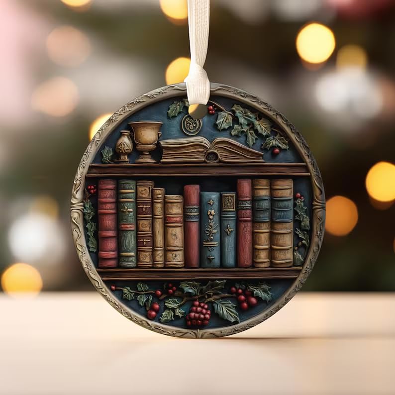 3D Books Lover Ornament, Ornamental Book, Bookworm Christmas Ornament, Library Decor, Xmas Tree Ornament Gift