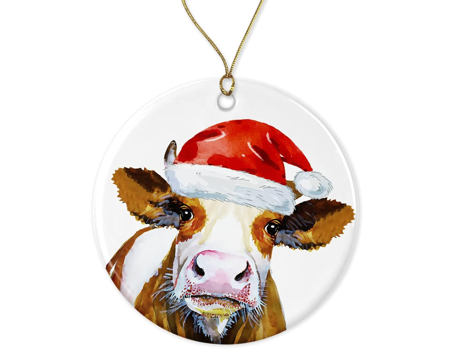 OystersPearl Cow Ornament - Ceramic Hanging Christmas Ornament - Christmas Tree Ornament - Cow Santa Ornament - Cow Christmas Ornament Printed on Both Sides