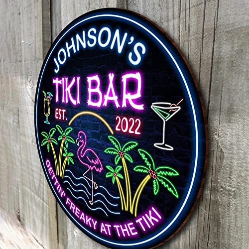 All Over Printed No Real Led Neon Tiki Bar Signs, Gettin' Freaky At The Tiki Signs,8x8",12x12",18x18" Tiki Bar Signs, Tiki Louge, Tiki Huts, Tiki Bar, Welcome Sign, Door Signs, Bar Signs, Tiki Signs (CSWS-ENNG-37324001)
