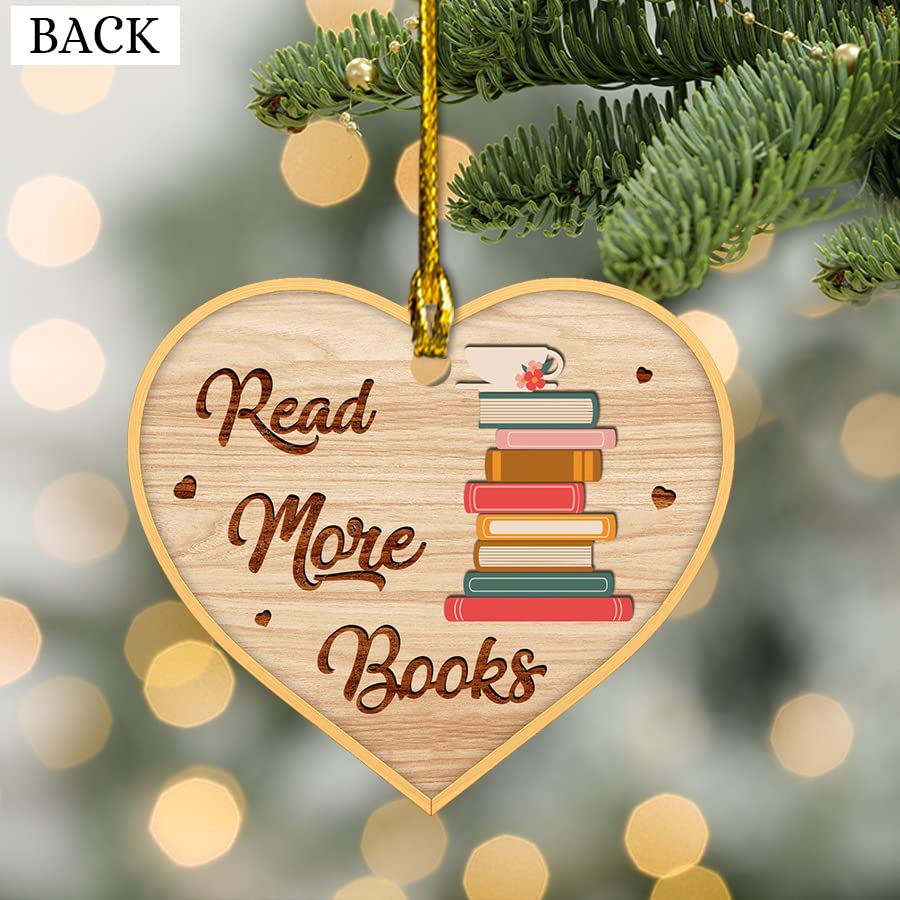 Read More Books Ornament, Book Lovers Heart Ornament, Book Lover Gift, Reading Book Christmas Tree Ornament, Librarian Book Ornament