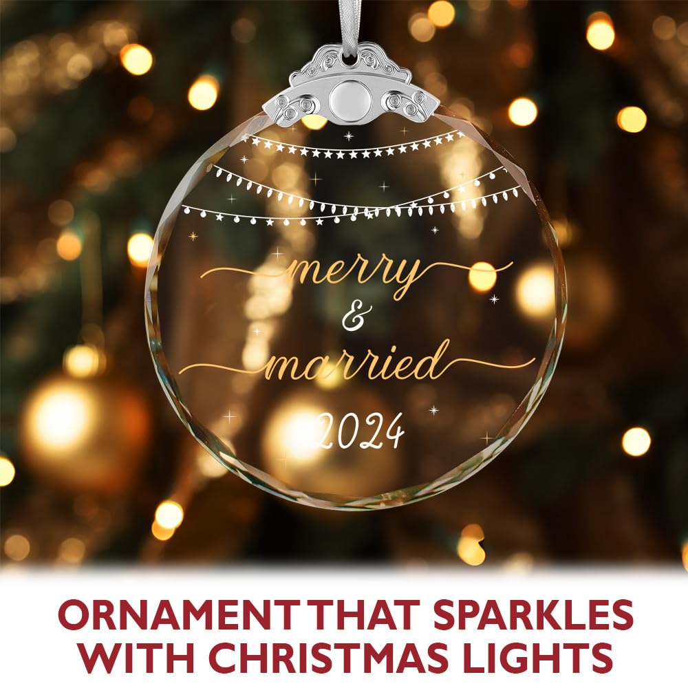 Wedding Gifts - Mr and Mrs Gifts - Wedding Gifts for Couples 2024 - First Christmas Married Ornament 2024 - Wedding Gifts for Newlyweds, Bridal Shower Gifts for Bride Christmas Ornaments Crystal