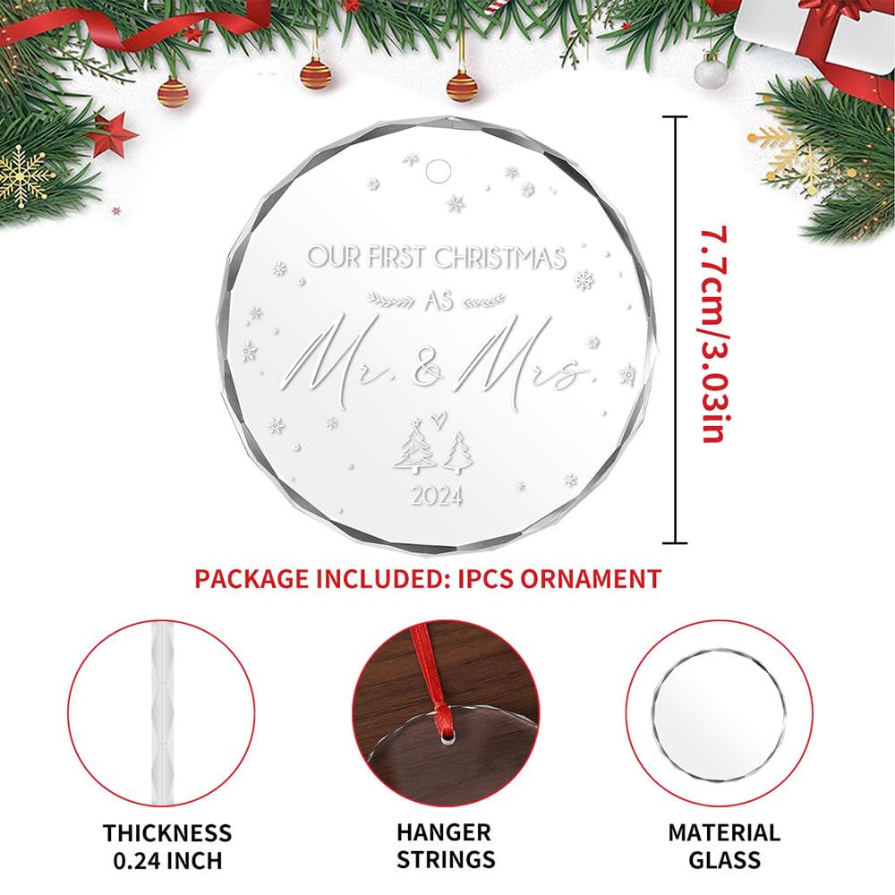 Tesuivra Our First Christmas Ornament,Our First Christmas as Mr. and Mrs. 2024,Wedding for Couple,Just Married Ornament,Mr and Mrs Gifts-Christmas Tree Decoration Glass Ornament Xmas Gift 03