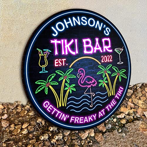 All Over Printed No Real Led Neon Tiki Bar Signs, Gettin' Freaky At The Tiki Signs,8x8",12x12",18x18" Tiki Bar Signs, Tiki Louge, Tiki Huts, Tiki Bar, Welcome Sign, Door Signs, Bar Signs, Tiki Signs (CSWS-ENNG-37324001)