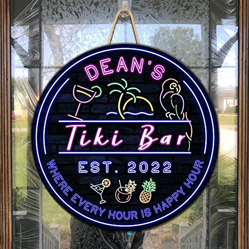 All Over Printed No Real Led Neon Tiki Bar Signs, Gettin' Freaky At The Tiki Signs, 8x8",12x12",18x18" Tiki Bar Signs, Tiki Louge, Tiki Huts, Tiki Bar, Welcome Sign, Door Signs, Bar Signs, Tiki Signs (CSWS-ENNG-35123001)