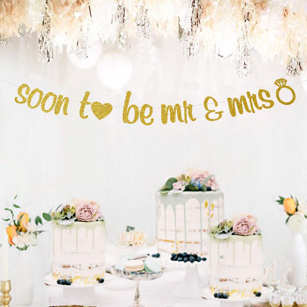 Soon To Be Mr & Mrs Banner - Engagement Bridal Shower Bachelorette Bachelor Wedding Party Decorations Sign Gold Glitter