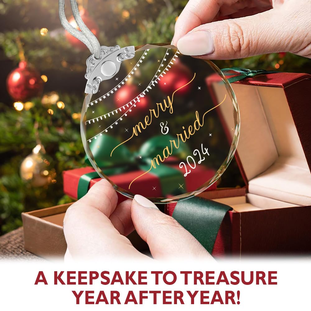 Wedding Gifts - Mr and Mrs Gifts - Wedding Gifts for Couples 2024 - First Christmas Married Ornament 2024 - Wedding Gifts for Newlyweds, Bridal Shower Gifts for Bride Christmas Ornaments Crystal