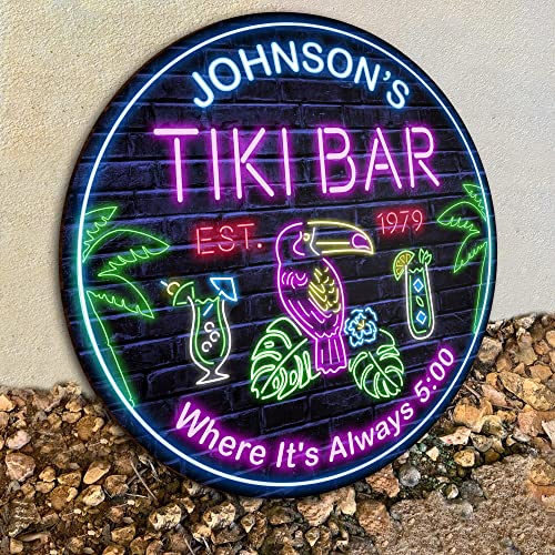 All Over Printed No Real Led Neon Tiki Bar Signs, Gettin' Freaky At The Tiki Signs, 8x8",12x12",18x18" Tiki Bar Signs, Tiki Louge, Tiki Huts, Tiki Bar, Welcome Sign, Door Signs, Bar Signs, Tiki Signs (CSWS-ENNG-37984001)