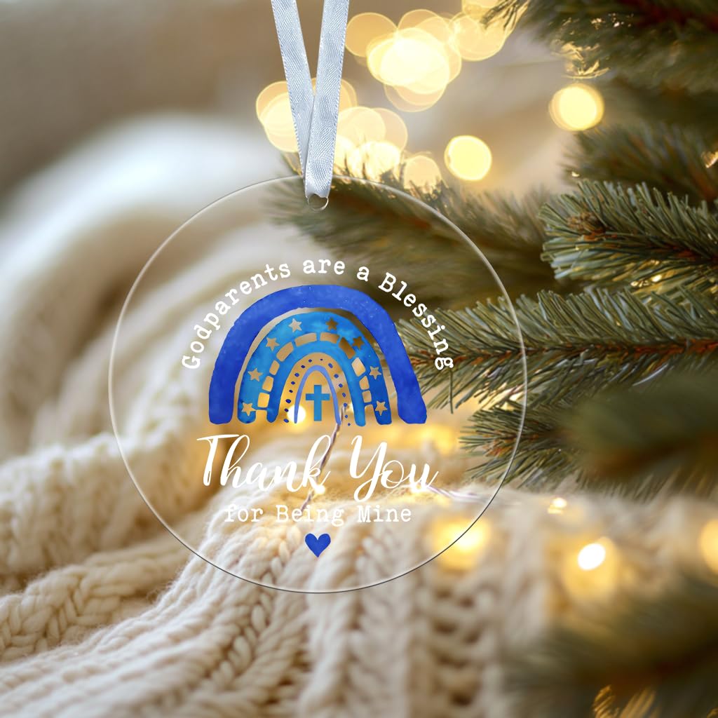 Godparents Xmas Ornament - Thanks for Being Mine Ornament - Acrylic Godparents Ornament - Blue Rainbow Ornament - Christmas Ornament
