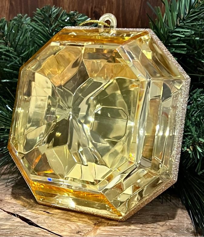 6 Inch, Square Gold Emerald Cut Ornament, Gem Ornament, Jewel Ornament, Wreath Attachment, Christmas Decor, Tree Ornament