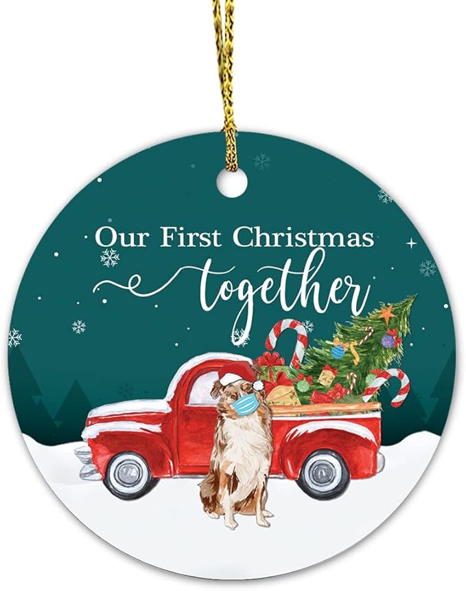 Christmas Ornament, Our First Christmas Together with Australian Shepherd Ornaments Xmas Ornament for Tree, Christmas Bauble Hanging Ornament Keepsake Ornament Christmas Decorations
