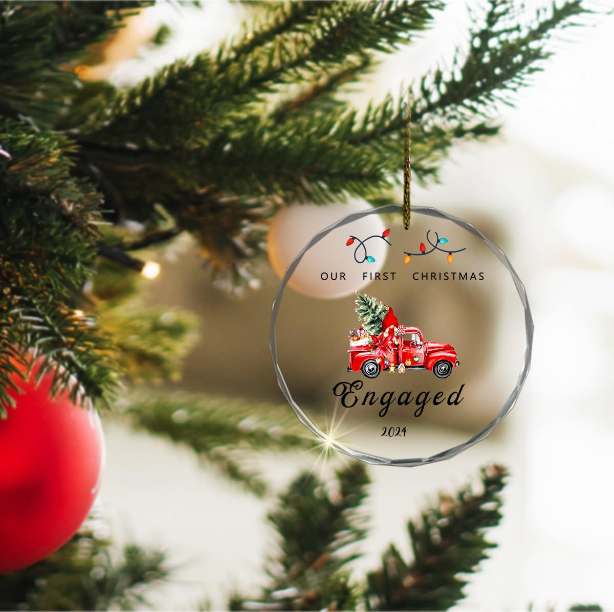 Our First Christmas Engaged 2024 Ornament,1st Christmas Married Ornament,First Christmas Married Ornament 2024,Just Married Christmas Ornament as Mr and Mrs Round Crystal Ornament