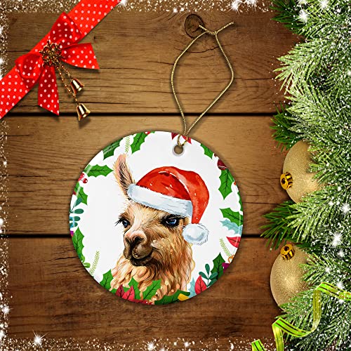 Alpaca Ornament - Wendy - Ceramic Hanging Christmas Decoration - Alpaca Christmas Ornament - Alpaca Santa Ornament - Alpaca Tree Ornament Printed on Both Sides