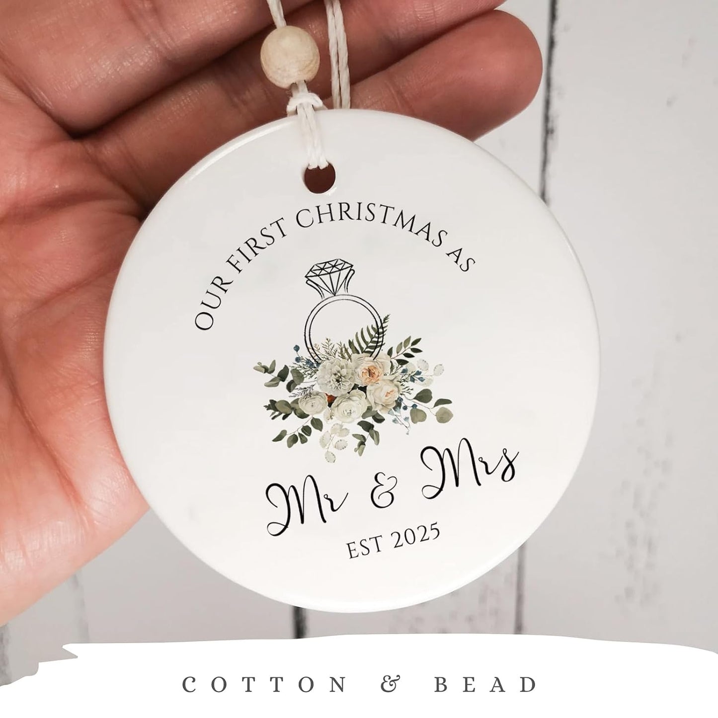 Our First Christmas Just Married Ornament Year 2025, Newly Wedding Gift for Couple Unique, 1st Xmas as Mr and Mrs Ornaments, Newlywed Marriage Gift, Bridal Shower Gift for Bride to be