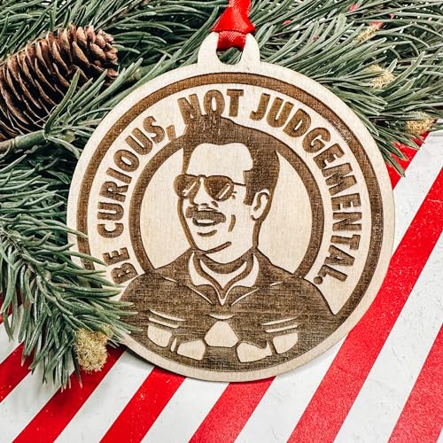 T E D Lasso Christmas Ornament, Be Curious, Not Judgemental Ornament, Laser Engraved Wooden Natural Ornament, BFCM 2023, Ted Ornament, Christmas Tree Decoration